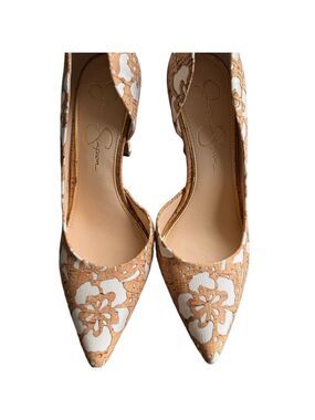 Jessica Simpson JS-Claudette Natural/White Floral Laser Cork Heels “SZ8M. NIB